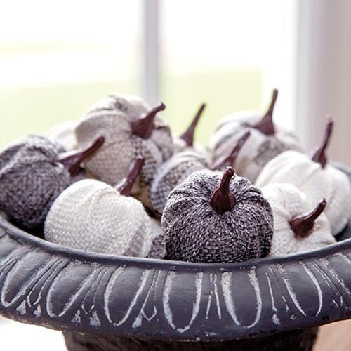 12 Pack Cream & Gray Burlap Pumpkin