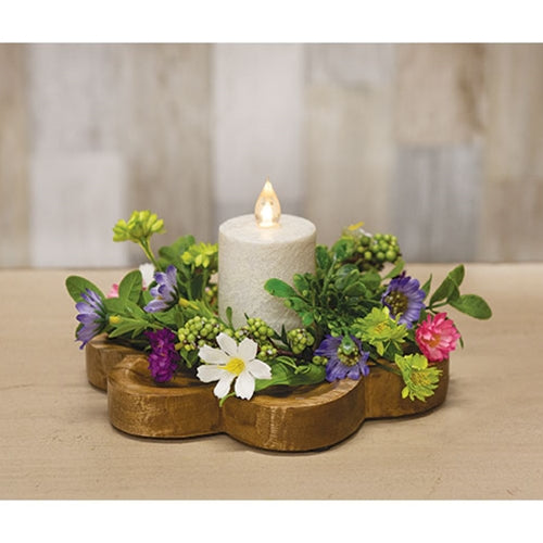 Carved Look Wooden Daisy Tray