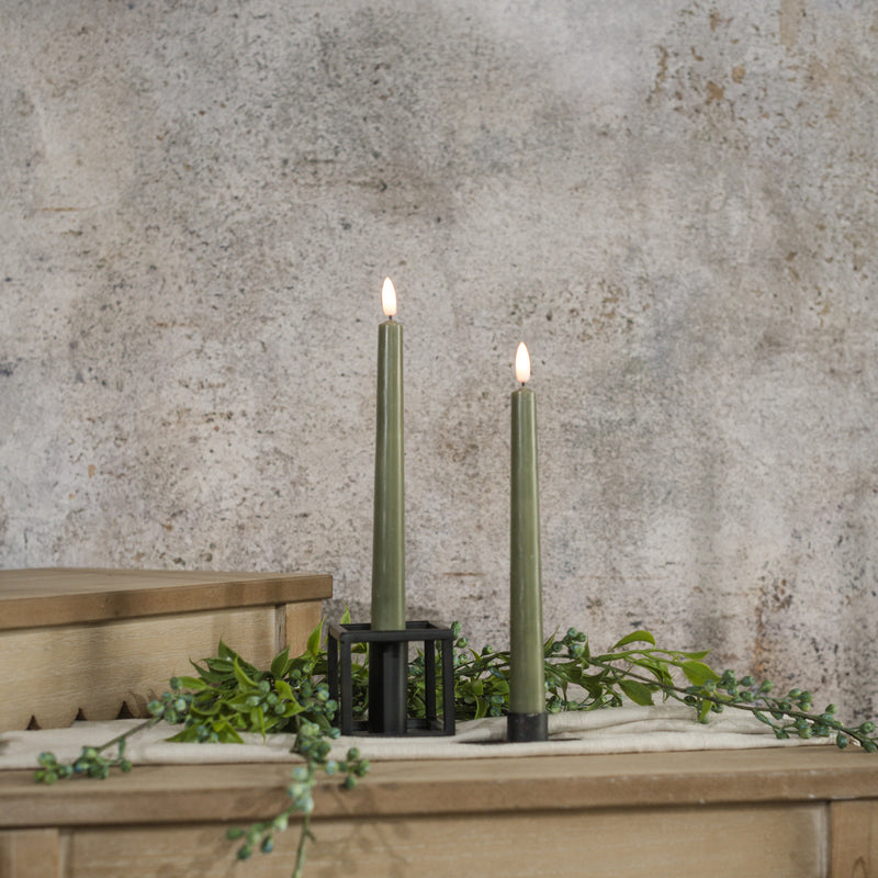 Set / 2 3D Flame Drop Dark Green Taper Candles