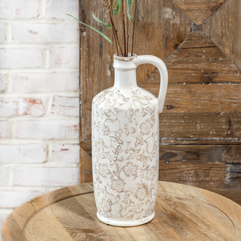 13.4" Beige Heirloom Handle Vase