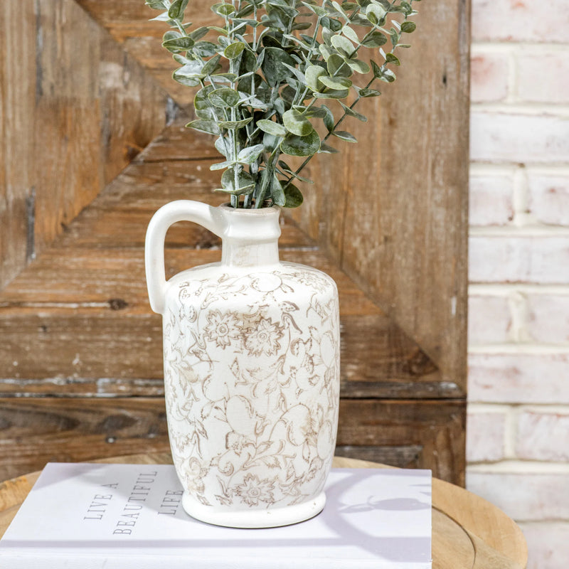 10.25" Beige Heirloom Handle Vase