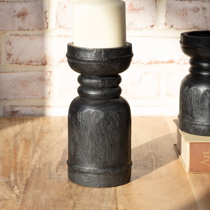 Black Wood Pillar Candle Holder