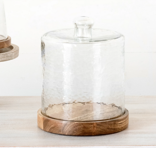 Pebble Glass Cake Dome w/ Wood Base