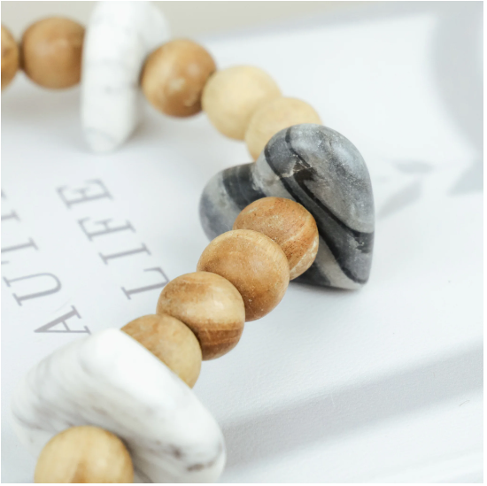 Marble Heart / Wood Bead Garland