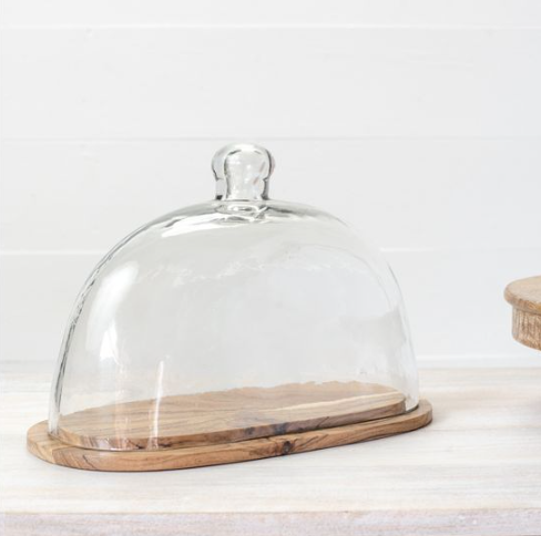 Wood Cake Stand w/ Glass Lid