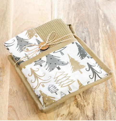 Gold / White Tree Potholder Set