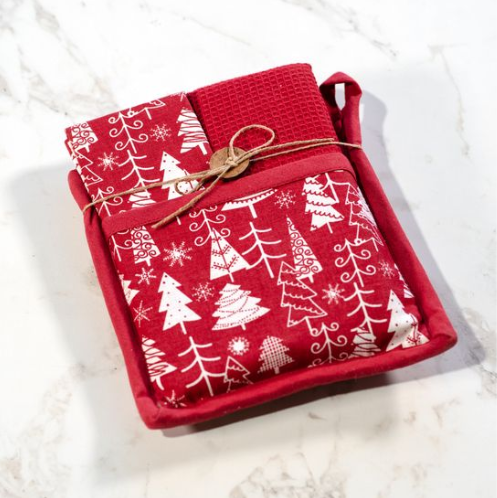 Red Christmas Tree Potholder Set