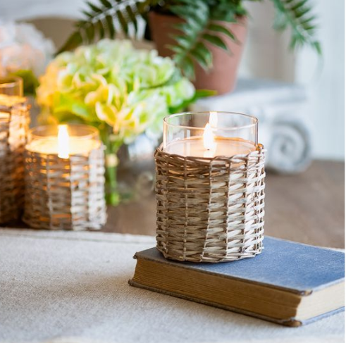 LED Glass & WIcker Candle