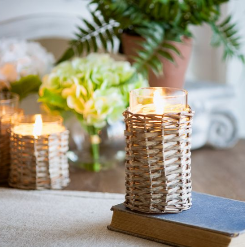 LED Glass & WIcker Candle