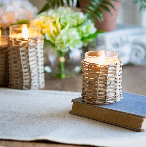 LED Glass & WIcker Candle