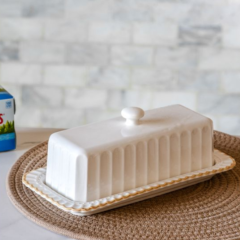 White Strip Butter Dish