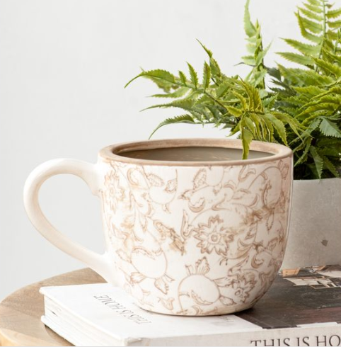 Beige Heirloom Tea Cup Planter