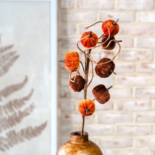 Orange & Brown Velvet Pumpkin Pick