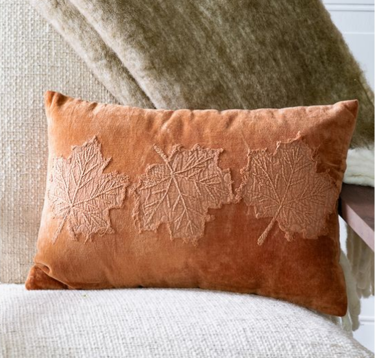 12x18 Velvet Burnt Orange Leaf Pillow