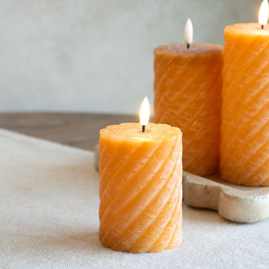 LED Orange Twist Pillar Candle