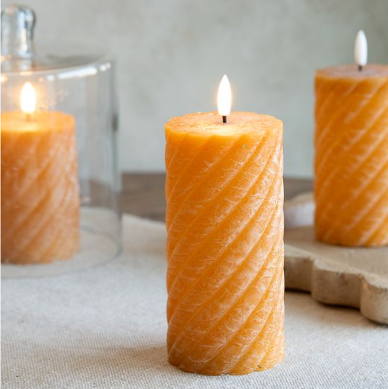 LED Orange Twist Pillar Candle