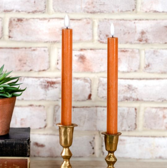 Set of 2 Orange LED Taper Candles