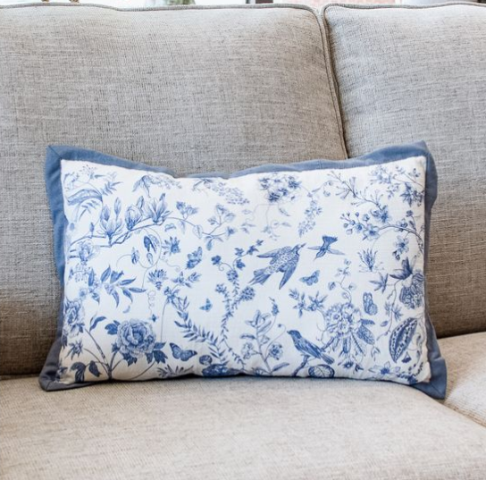 Lumbar Blue & White Floral Pillow