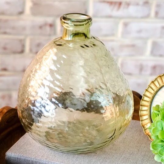 Green Recycled Round Glass Vase