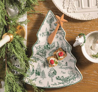 Green Toile Tree Platter