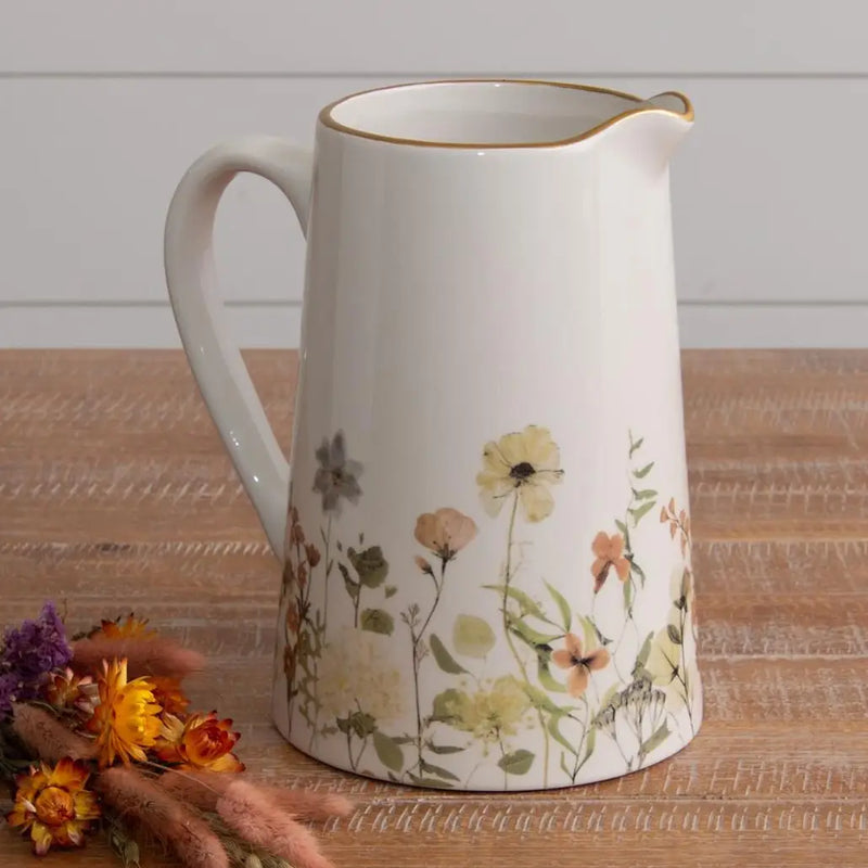 Dried Flower Pitcher w/ Gold Rim