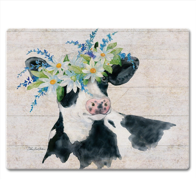 "Spring Cow" 10x8 Tempered Glass Cutting Board