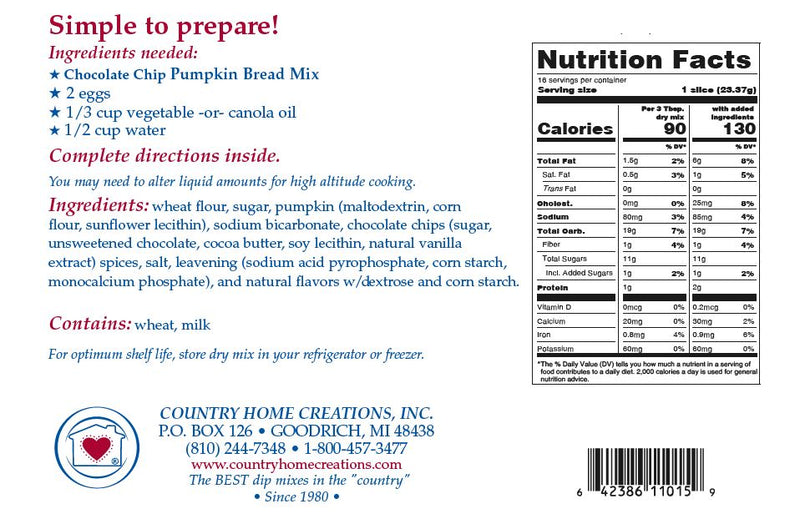 Chocolate Chip Pumpkin Bread Mix