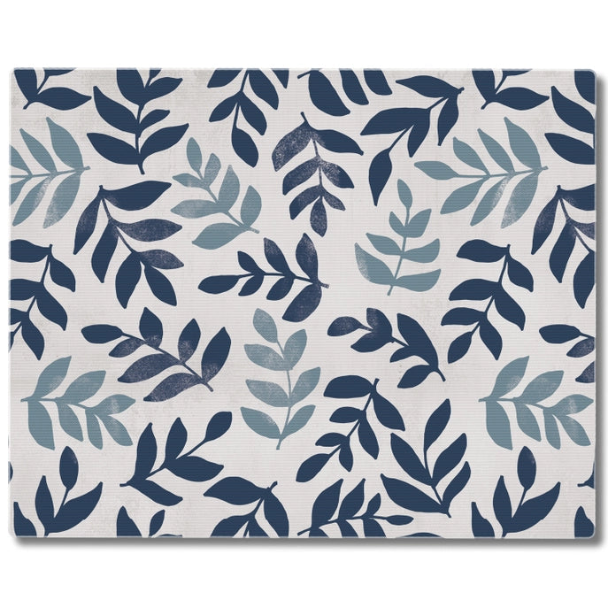 Blue Leaf Floral 15x12 Tempered Glass Cutting Board
