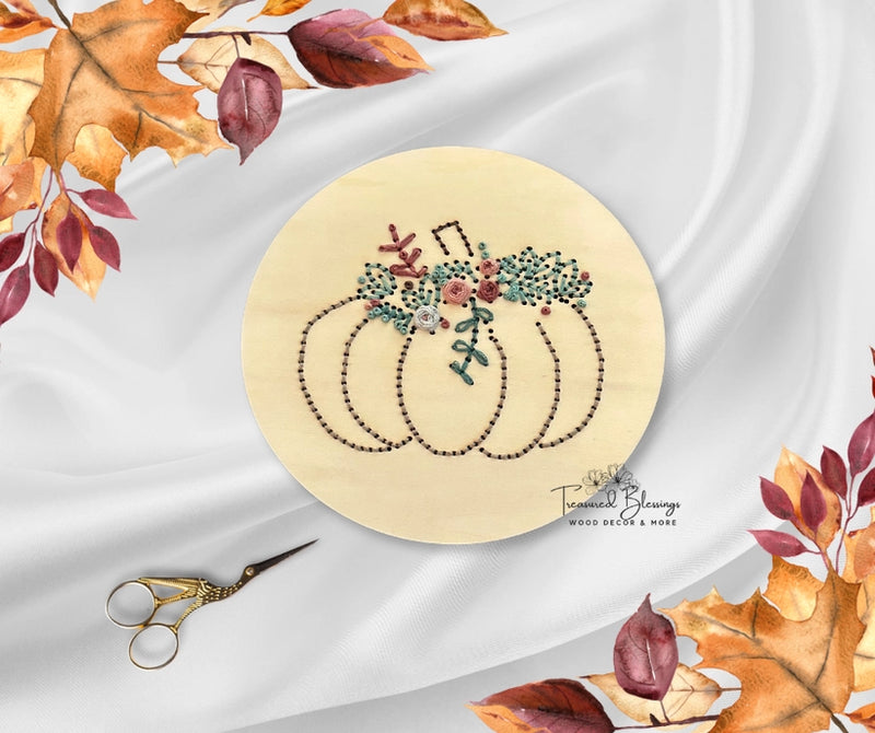 Wood Embroidery Kit - Floral Pumpkin