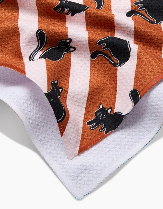 Geometry Tea Towel - Striped Black Cats Orange