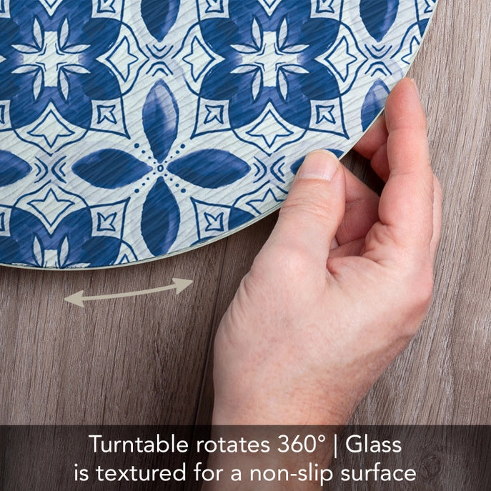 "Blue Tiles" Tempered Glass Lazy Susan