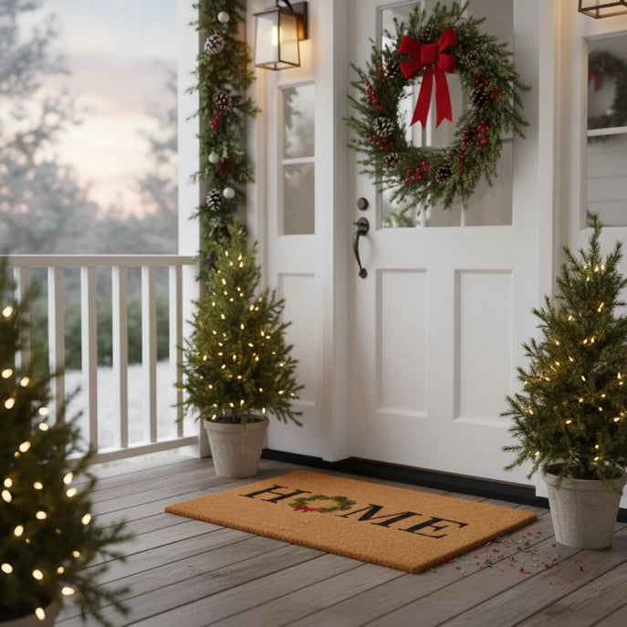 Home Christmas Wreath Doormat