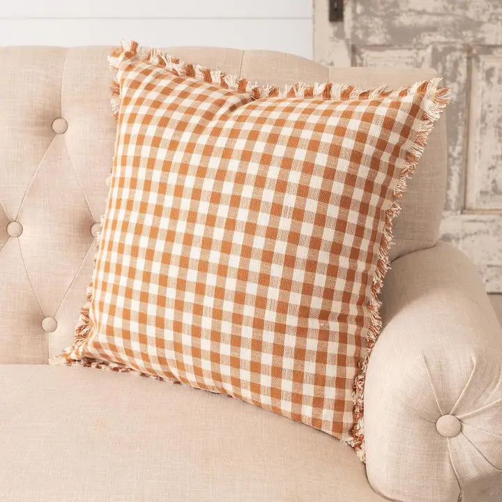 Rust & Cream Checked Pillow