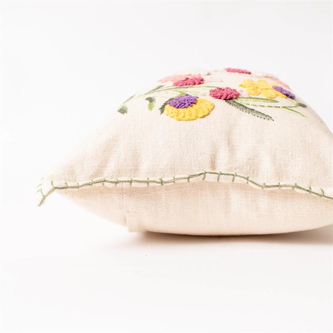 Embroidered Provence Floral Lumbar Pillow