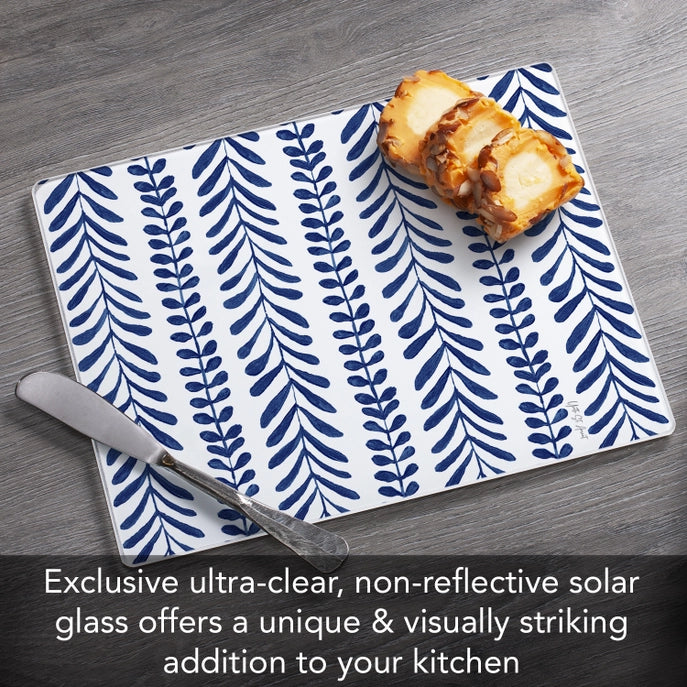 "Indigo Seaweed" 10x8 Tempered Glass Cutting Board