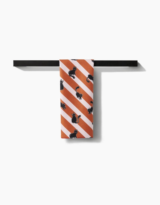 Geometry Tea Towel - Striped Black Cats Orange
