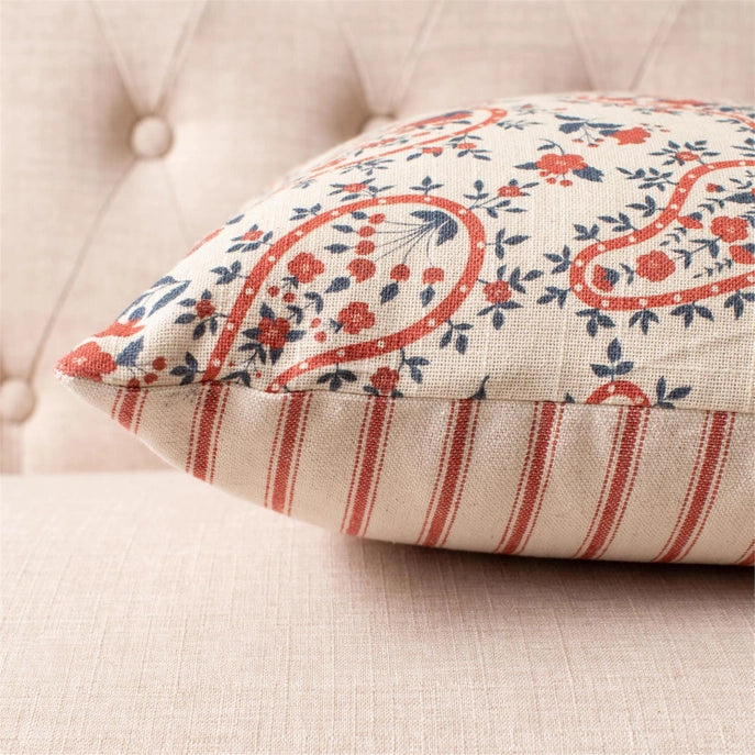 Red & Blue Paisley Floral Pillow
