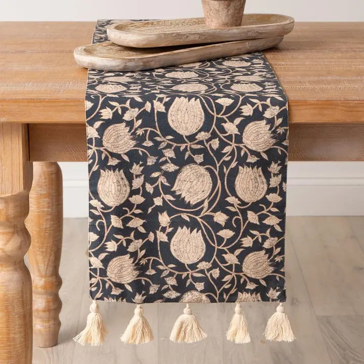 Navy Block Print Table Runner