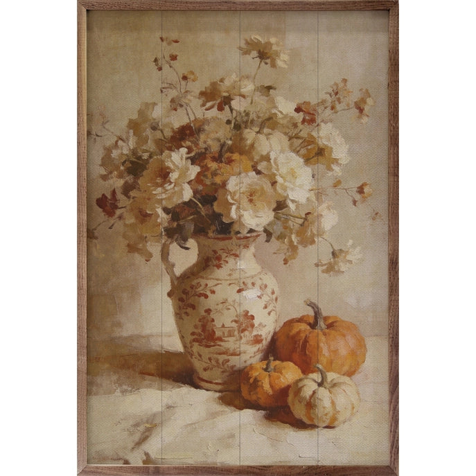 16x24 Soft Autumn Floral and Pumpkin Still Life Framed Art