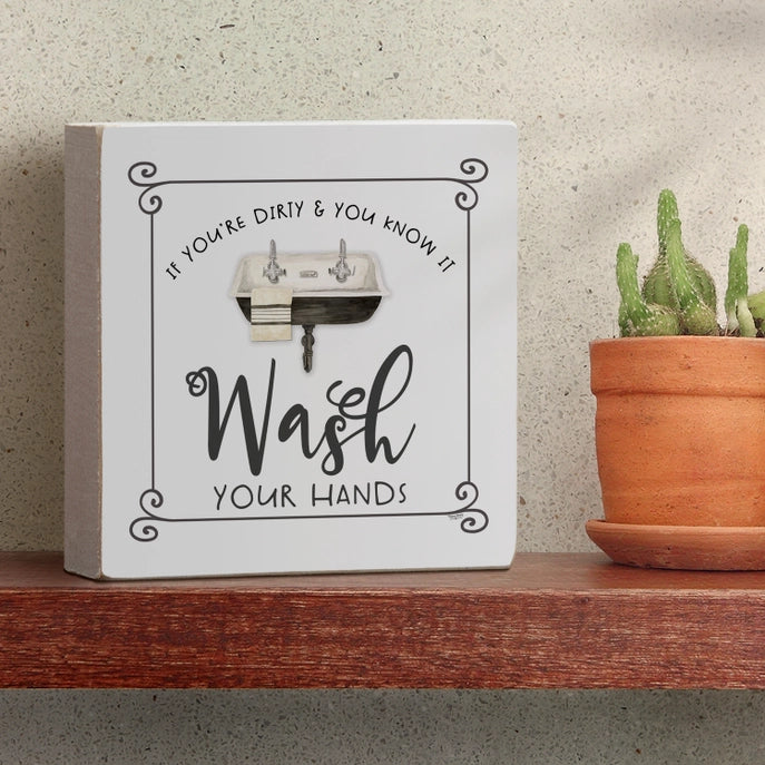 "Wash Hands" Wood Block Sign
