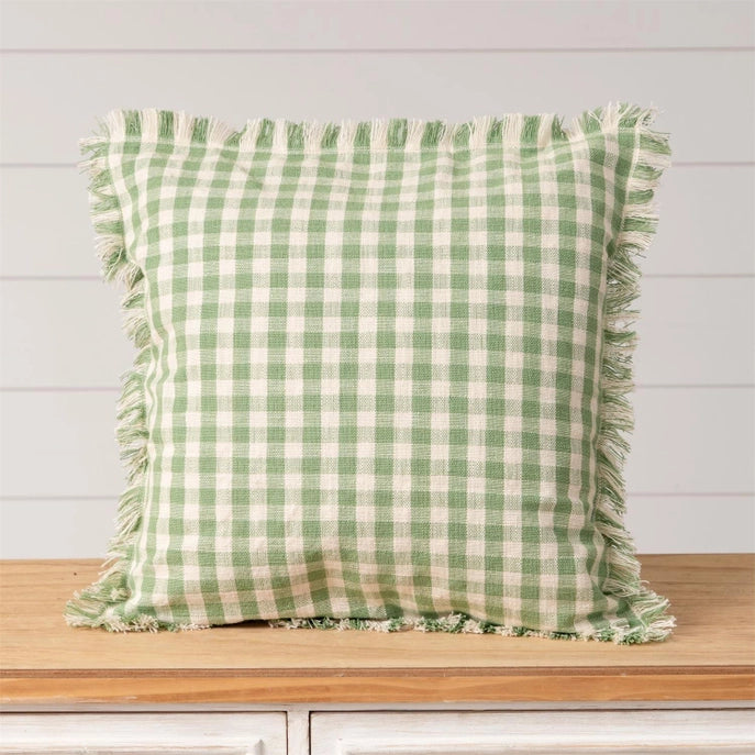 Green & Cream Checked Gingham Pillow
