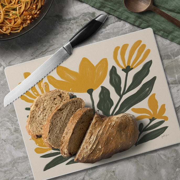 "Yellow Petalsl" 10x8 Tempered Glass Cutting Board