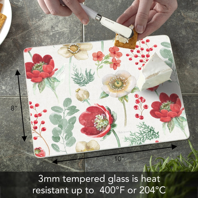 "Floral Traditions" 10x8 Tempered Glass Cutting Board