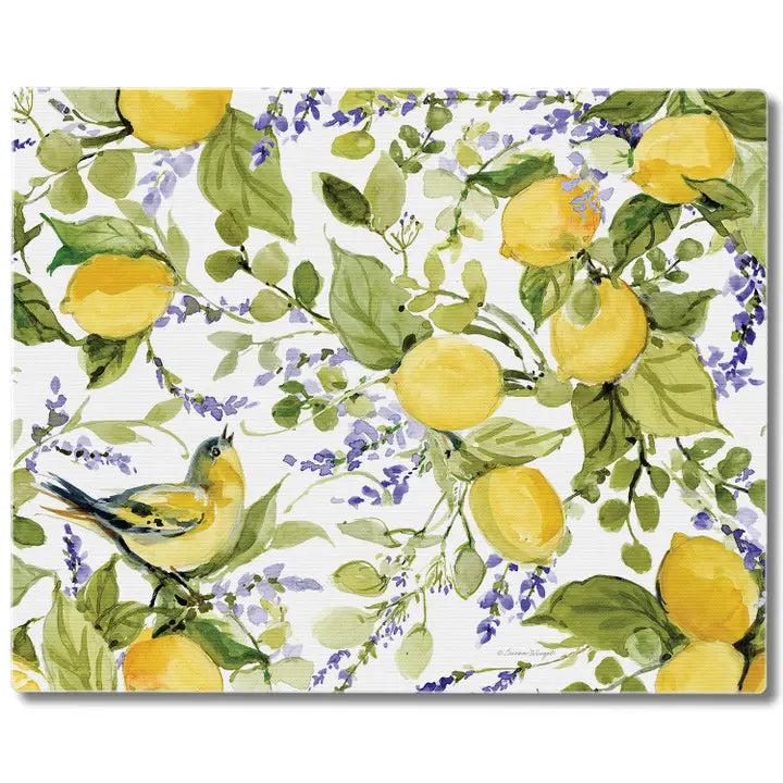 Watercolor Lemons 15x12 Tempered Glass Cutting Board
