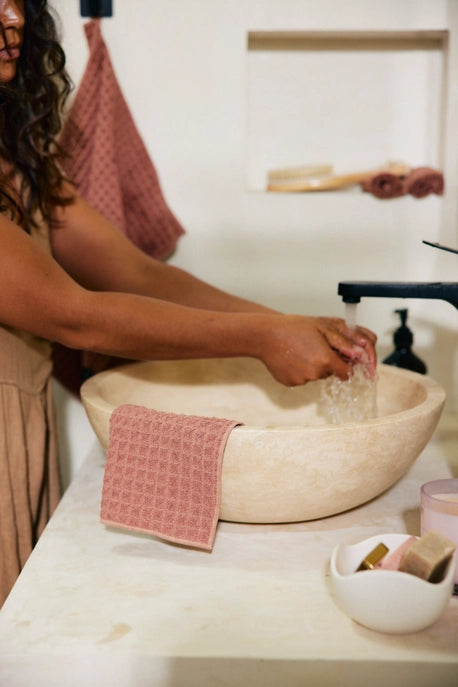 Geometry Waffle Wash Cloth Set  - DUSTY ROSE