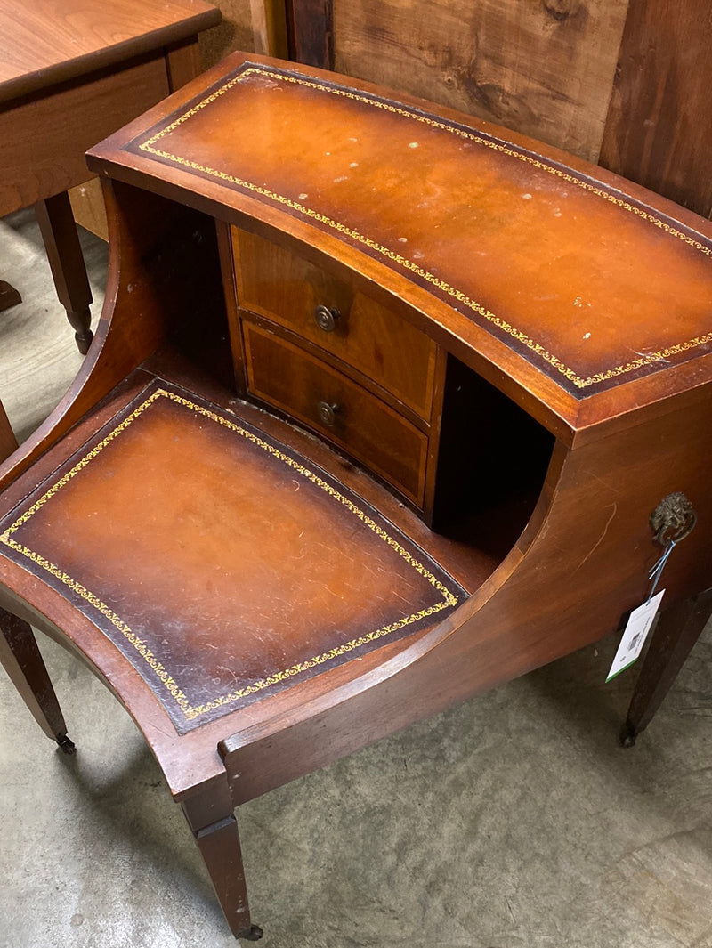 Vintage Wedge End Table w/ Leather