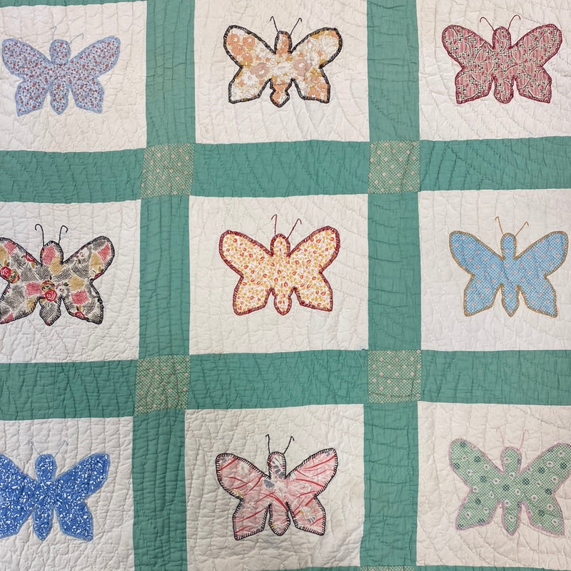 Vintage Hand Stitched Quilt w/ Butterfly Applique