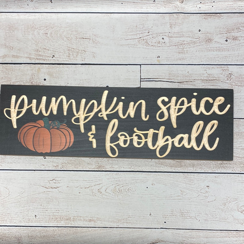 Pumpkin Spice & Football Carved Wood Sign