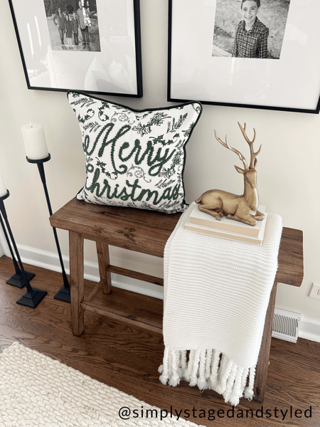 Green Toile Merry Christmas Pillow