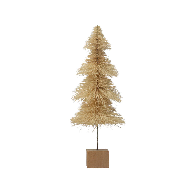 Cream Bottle Brush Tree With Wood Base